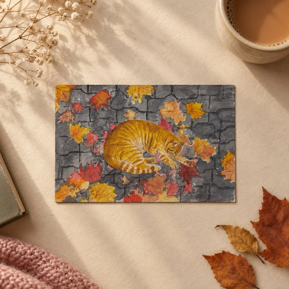 Sleepy ginger cat postcard